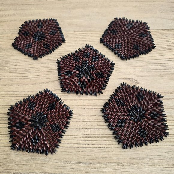 vintage Handcrafted Hawaiian Koa Seed Coasters Set Of 5 - Picture 3 of 16